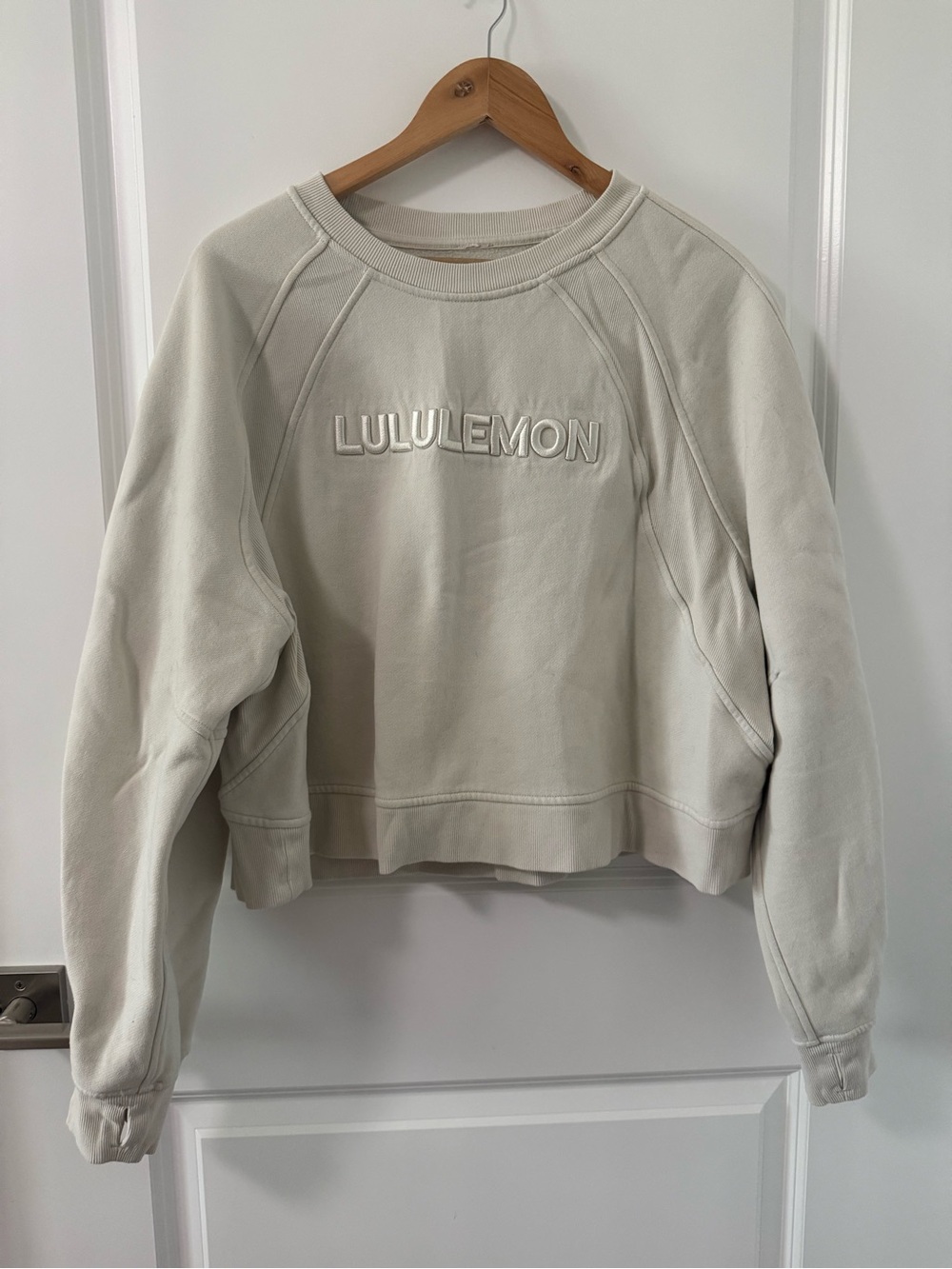 lululemon athletica Cream Embossed Logo Crewneck Sweatshirt M/L